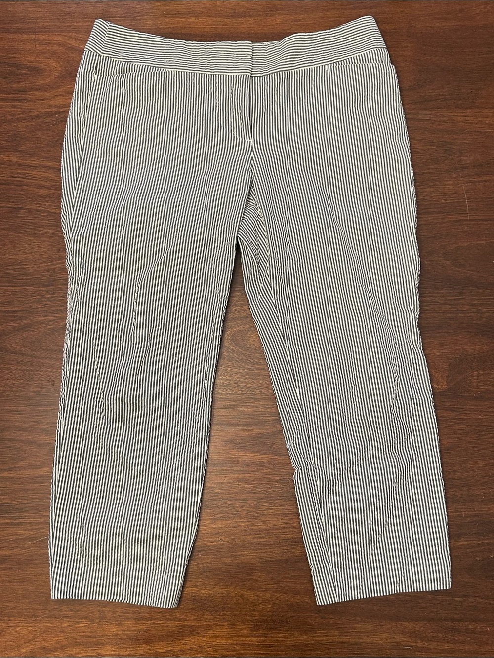 LOFT Black and White Pinstripe Cropped Pants
